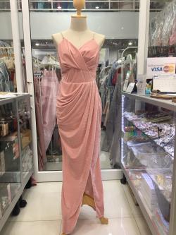 ราตรียาวสีชมพูกำมะหยี่สายเพชรคอวี (M)