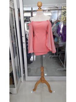 สั้นชมพูรัดรูปผ้าtopshopแขนชีฟองยาว (S)