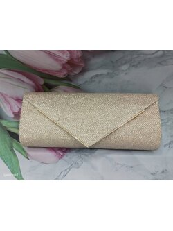 กระเป๋าคลัทซ์แชมเปญแต่งกลิตเตอร์ขอบทอง+โซ่