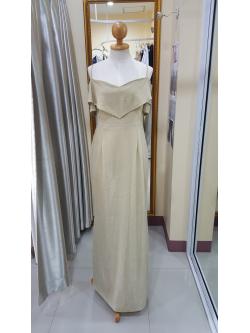 ชุดราตรียาวสาวเดี่ยวปาดไหล่สีทองGlitter (Size : L) มือ2