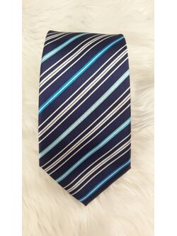 เนคไท สีกรมลายเขียวขาวฟ้า