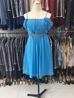 ชุดสั้นสีฟ้าเอวคาดเพชร(ฟรีไซส์)