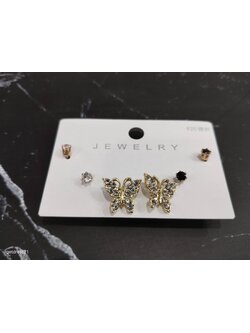 ต่างหูแพ็ค3คู่ผีเสื้อทองเพชรขาวเพชรดำ