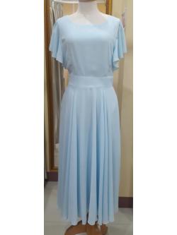 ชุดเดรสยาวสีฟ้าเเขนระบายผ้าชีฟอง (อก34 เอว28 สะโพก ฟรีไซส์)