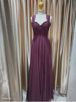 (PRE-LOVED) ชุดราตรียาวสีแดงชีฟองปิดแขน สีแดง ไซส์ S