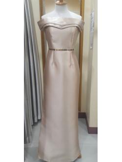 ชุดราตรียาวสีทองปาดไหล่ปก2ชั้น (Size : M) มือ2