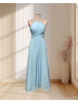 (PRE-LOVED) ชุดราตรียาวชีฟองคอปีนจับจีบอก S