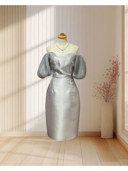 (PRE-LOVED) ชุดราตรีสั้นสีเทา(S)