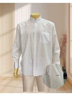 เสื้อเชิตคอปก สีขาว แต่งกระดุทที่คอ ปักแขนรูปตัว M งานป้าย Pieer Cabdin ไซส์ 5XL