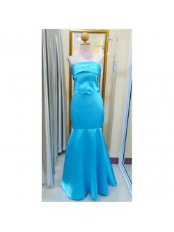(PRE-LOVED) ราตรียาวสีฟ้า เกาะอกเอวโบว์สานหลัง (อก 34 เอว30 สะโพก 36)