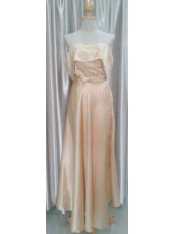 ราตรียาวสีทองปาดไหล่เอวโบว์ผ้ามัน(ฟรีไซส์) มือ2