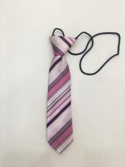 เนคไทเด็กเล็กสีชมพูแถบม่วงขาวเหลือง