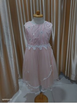 ชุดเด็กแขนกุดสีโอโรส ลูกไม้ขาว