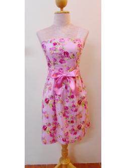 ราตรีสั้นลายดอกกุหลาบชมพู(ฟรีไซส์)