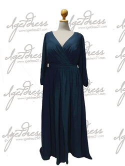 (PRE-LOVED) ชุดราตรียาวแขนยาวชีฟอง สีกรม 5XL