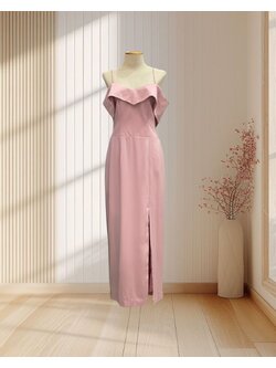 (PRE-LOVED) ราตรียาวสีชมพู สายเดี่ยวปาดไหล่ ไซส์ XL