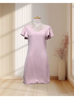 ราตรีสั้นสีชมพู แต่งแขนระบาย เรียบๆฟีลคุณนาย ไซส์ S