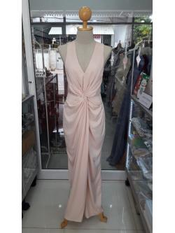 (PRE-LOVED) ราตรียาวสีครีมแขนกุดเอวขยุ้ม (S)