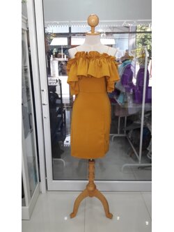 เดรสเหลืองสั้นอกระบาย (M)