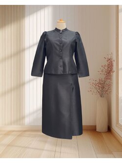 ชุดไทยจิตรลดา สีดำ ผ้าไหม ไซส์ 3XL