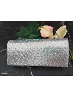 กระเป๋าคลัทซ์แต่งกลิตเตอร์+โซ่เงินใหญ่