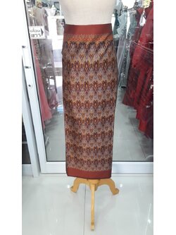 ผ้าถุง ผ้าไหมไหมมัดหมี่สีน้ำตาล