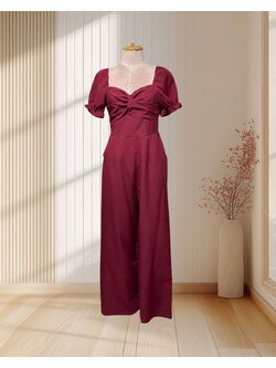 (PRE-LOVED) จั๊มพ์สูทสีแดง แขนตุ๊กตา อกไขว์ ไซส์ M