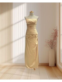 (PRE-LOVED) ราตรียาวสีทอง เกาะอก จับจีบสะโพก ไซส์ L