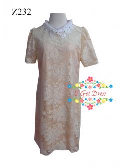 ราตรีสั้นลูกไม้สีครีม(2XL)