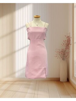 ราตรีสั้นสีชมพูสายเดี่ยว เว้าเอว ไซส์ S