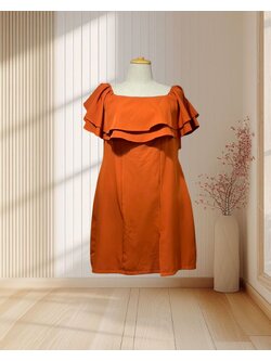 (PRE-LOVED) ชุดราตรีสั้น อกระบาย สีส้ม 4XL