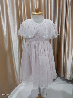 ชุดเด็ก สีชมพูนู้ด ผ้ามุ้งปกลายจุด