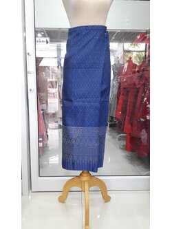 ผ้าถุงไหมแพรวาสีน้ำเงินสำเร็จ+ตะขอ2คู่