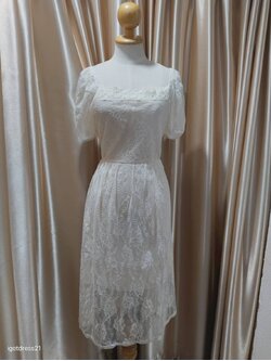 เดรสสั้นสีครีม แขนตุ๊กตา ผ้าลูกไม้ทั้งตัว ฟีลลูกคุณหนู ไซส์ L