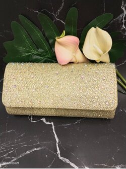 กระเป๋าคลัทซ์แต่งกลิตเตอร์+โซ่ทอง