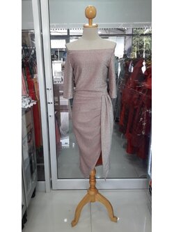 ราตรีสั้นพิ้งค์โกลปาดไหล่กลิตเตอร์(L)