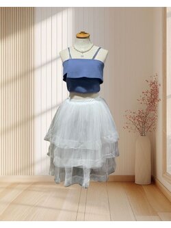 (PRE-LOVED) เสื้อครอปสีคราม สายเดี่ยว ซิปหลัง ไซส์ XS (เฉพาะเสื้อ)