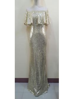 ชุดราตรียาวทองผ้าเลื่อมระบายอก (L) มือ2