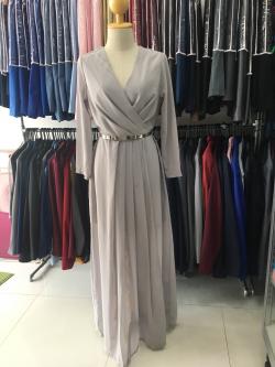 (PRE-LOVED) ราตรียาวสีเทาคอวีแขนยาว(M) มือ2