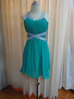 ราตรีสั้นเขียวคอเพชรเอวเพชร(ฟรีไซส์)