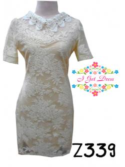 ราตรีสั้นลูกไม้สีครีม (M)