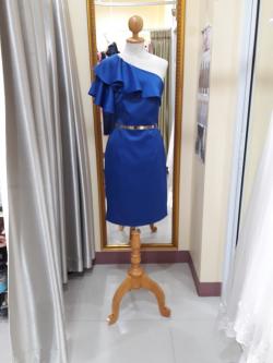 (PRE-LOVED) ราตรีสั้นสีน้ำเงินบ่าเบี่ยงระบาย(M)