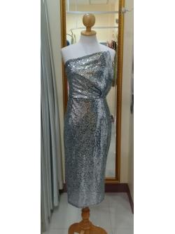 ชุดราตรีสั้นเกาะอกลายเลื่อมเกล็ดปลาสีเงิน (L)