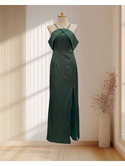 ราตรียาวสีเขียวเข้ม สายเดี่ยวปาดไหล่ ไซส์ S