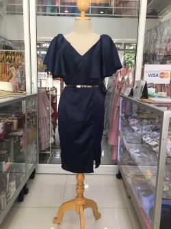 (PRE-LOVED) ราตรีสั้นสีกรมมีแขนคอวี (S) มือ2