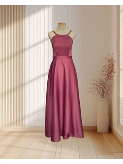 ราตรียาวสีชมพูเข้ม สายเดี่ยว กระโปรงบาน โชว์หลัง ไซส์ S