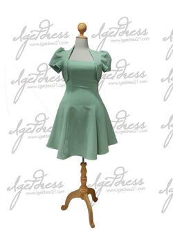 ชุดราตรีสั้นเสื้อคลุมหลอกผ้าโคโค่สีเขียว2XL