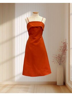 ราตรีสั้นสีส้ม สายเดี่ยว โชว์หลัง แต่งผ้าผูกโบว์ ไซส์ XL