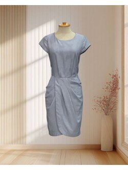 เดรสสั้นสีฟ้า แขนล้ำทรงสอบ ไซส์ M
