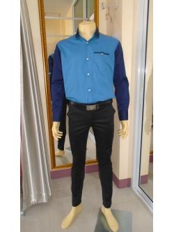 เสื้อเชิ๊ตลำตัวสีฟ้าแขนสีน้ำเงิน L